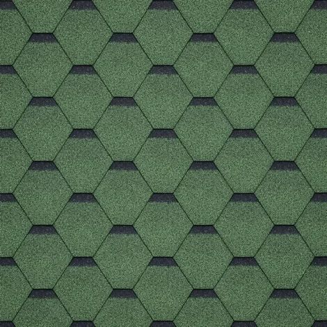 Tegole bituminose 3 m2 Hexagonal Rock H-GREEN, copertura bituminosa di colore verde