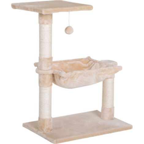 Arbre à chat 3 griffoirs grattoirs sisal naturel plateforme hamac et boule suspendue dim. 50L x 36l x 70H cm peluche courte beige