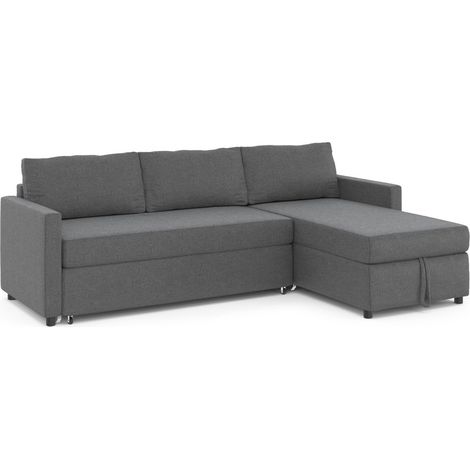 Idmarket – Canapé d'angle convertible 3 places – Longueur 220 cm – Tissu 100% polyester gris anthracite – Rangement coffre sous méridienne (1/5)