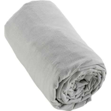 Drap housse flanelle coton 160x200 cm matelas épais Gris Brume