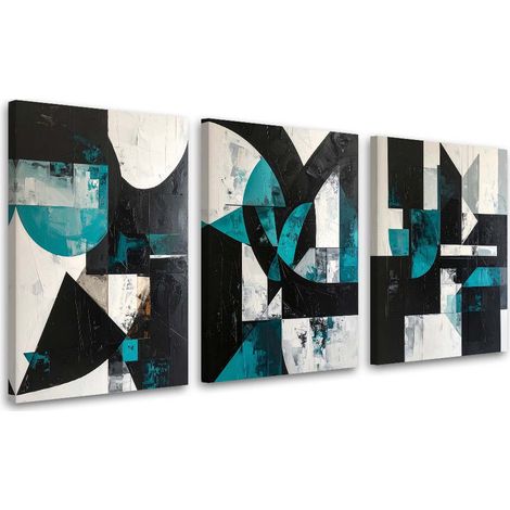 Set de tableaux sur toile  Abstraction géométrique turquoise : formes circulaires 3 x 20x30