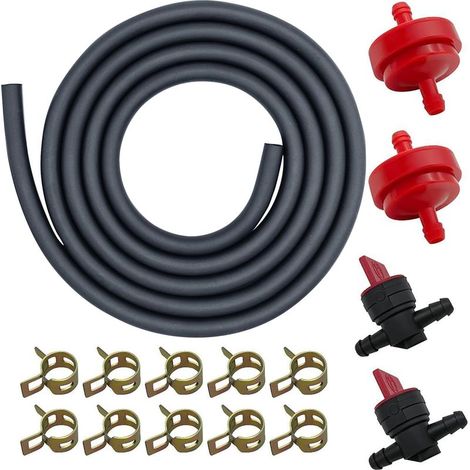 Kit tubo carburante - Tubo benzina - Filtro carburante - Compatibile con Briggs & Stratton MTD - Per trattorino rasaerba - Nero - 6,3 mm x 200 cm (1/5)