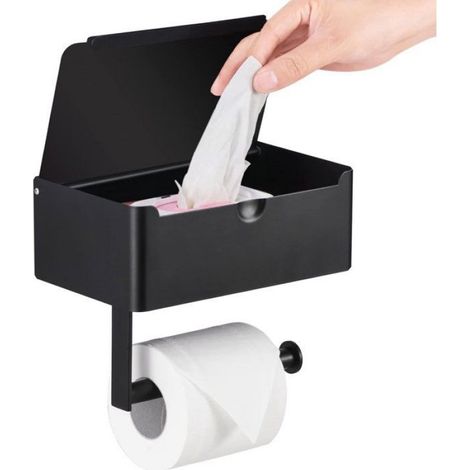 Support Papier Toilette Avec Tablet - Acier Inoxydable - Montage Mural - Rangement Salle De Bain - Noir - 1 Pièce (1/4)