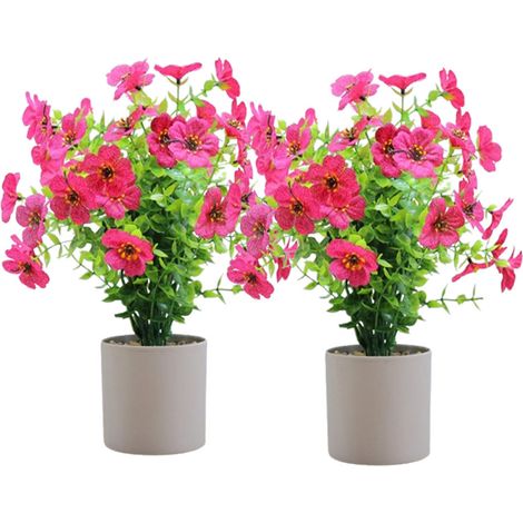 Set of 2 Small Ornamental Potted Plants - Daisies and Green Eucalyptus Perfect for the Office (1/3)