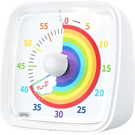 Visueller 60-Minuten-Timer, lautloser Blinkmodus, Regenbogen-Design, für Kinder und Erwachsene, Klassenzimmer, Zuhause, Küche, Weiß – SONSTIGES (1/5)