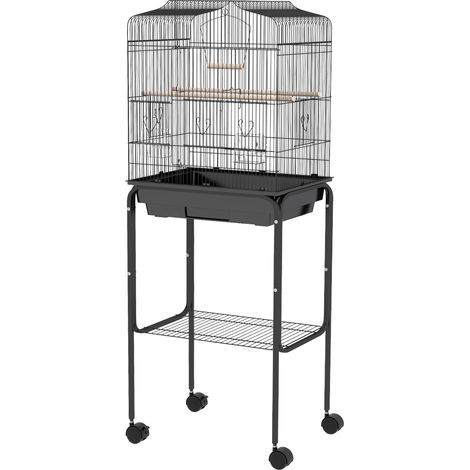 Bird Cage Budgie Cages for Finch Canary Parakeet with StWheels Slide-out Tray Accessories Storage Shelf, Black (1/5)