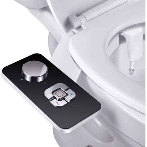 Pulvérisateur Bidet non électrique avec double buses rétractables autonettoyantes - Nettoyage avant et arrière - Bouton poussoir réglable pour eau froid,noir (1/4)