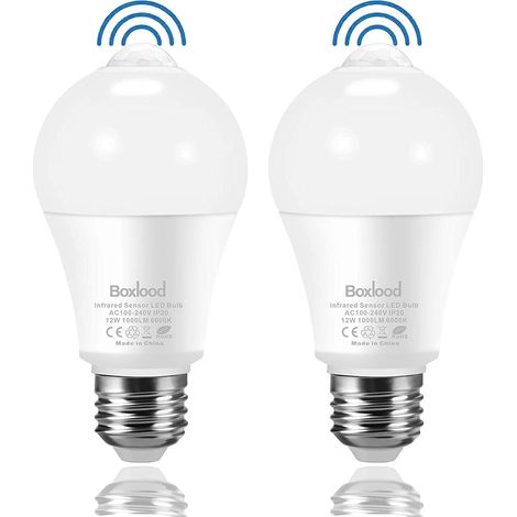 Ampoule LED Detecteur de Mouvement PIR, E27 Culot Vissé, 12W, 1000 Lumens (équivalent de 100 watts), 220V, 6000K Blanc Froid, Ampoules d'éclairage de Sécurité, Lot de 2 (1/5)