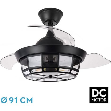 Black Tornado DC Fan 3xe27 91d 3 pales déployables 6 vitesses avec télécommande et minuterie (1/2)
