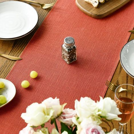 Camino de mesa de otoño con borlas en color terracota anaranjado estilo bo，33x183 cm. Decoración de mesa de comedor y cocina para otoño，33x183 cm (1/5)