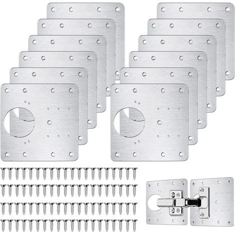Plaque Reparation Charniere Porte, 12 Pièces Charnière Porte Placard, Réparation Charnière Meuble, Kit de Réparation Meuble en acier inoxydable avec Vis (1/5)