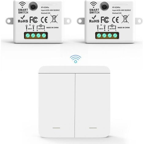 RF433 Lot de Fil avec 2 Récepteur et 1 Interrupteurs Muraux interrupteurs d'éclairage sans fil sans fil sans fil avec émetteur et contrôleur récepteur 10 A 240 V (1/4)