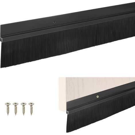 Lower Door Broom, 39"L x 2.6"L H Shaped Aluminum Alloy Base with 1.6" Nylon Brush, Solid Sealing Strip [Black] (1/5)