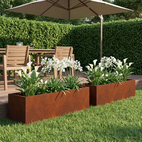 vidaXL Macetero de Jardín 2 uds. Oxidado 80 x 20 x 20 cm Acero oxidado (1/5)