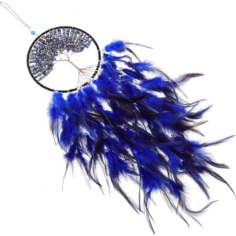 Attrape-rêves Suspendu Bleu Cerceau en Fer et Plumage, Décoration Murale Bohème Délicate pour Chambre à Coucher ou Fenêtre (1/5)