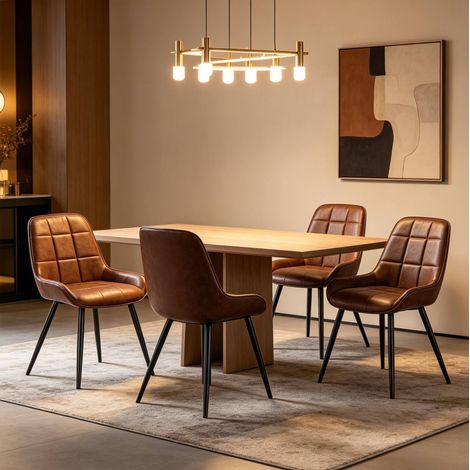 Set di 4 sedie da pranzo in similpelle marrone, schienale alto e gambe in metallo (1/5)