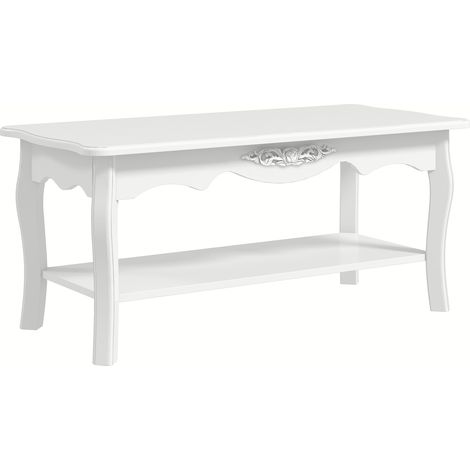 Table basse salon avec grand étagère de rangement inférieure en bois, 94x44x43cm, blanc