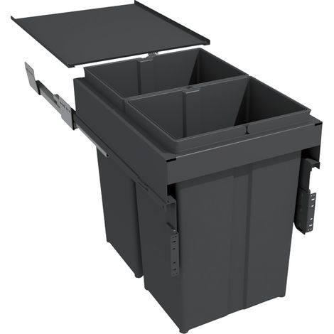 Poubelle coulissante suspendue 58L – 2 seaux de 29L – Amortisseur inclus – Métal anthracite – Dimensions : 485 mm x 362 mm – Gollinucci