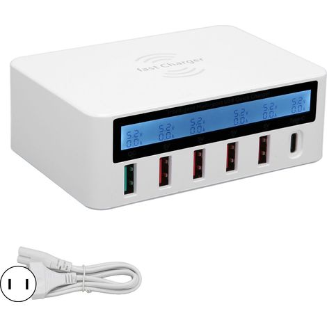 Chargeur intelligent sans fil WLX-818F, station de charge USB 6 ports 40W rapide avec écran LED, adaptateur secteur multifonction (prise américaine) (1/5)