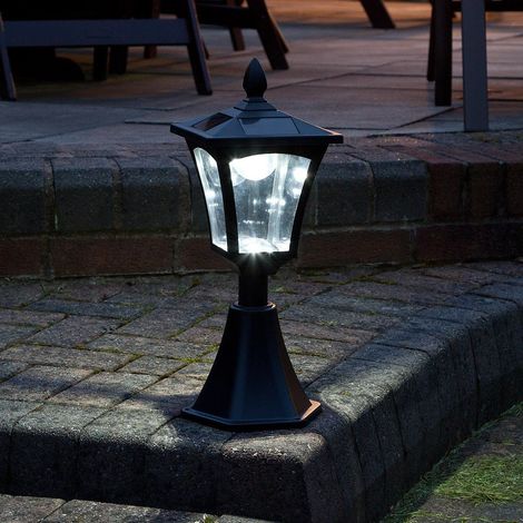 34cm Solar Power Traditional LED Lantern Pedestal Base Light  Outdoor Garden Welcome Patio Decoration (1/3)