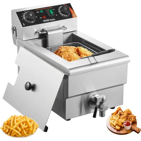 Friteuse commerciale 3000 W, friteuses à bain d'huile électrique avec panier, en acier inox, 9 L, avec contrôle du temps et de la température, protection contre la surchauffe, pour restaurant (1/5)