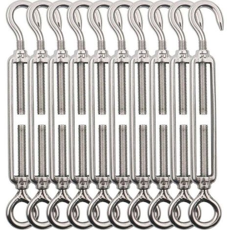 10 pieces M5 hook tensioner (hook eye), stainless steel wire tensioner/stainless steel cable tensioner for clothesline, steel cable, steel wire rope (1/4)