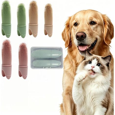 Lot de 6 brosses à dents pour chiens et chats - 360° - En silicone souple - Convient pour le nettoyage des dents des animaux domestiques (1/5)