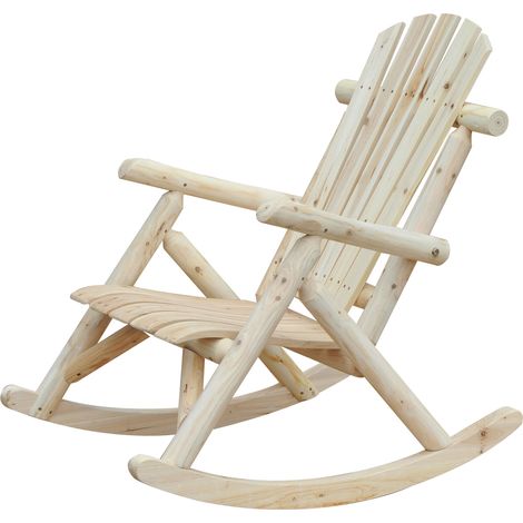 Sedia a dondolo Adirondack, stile neo-retrò, seduta e schienale ergonomici, legno di pino naturale.