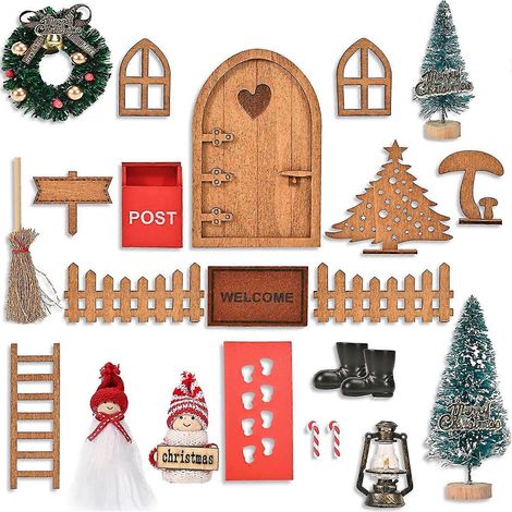 Weihnachtswichteltür-Set, Weihnachtsdekoration, Elfentür, Holzwichteltür mit Miniaturbriefkästen (1/5)