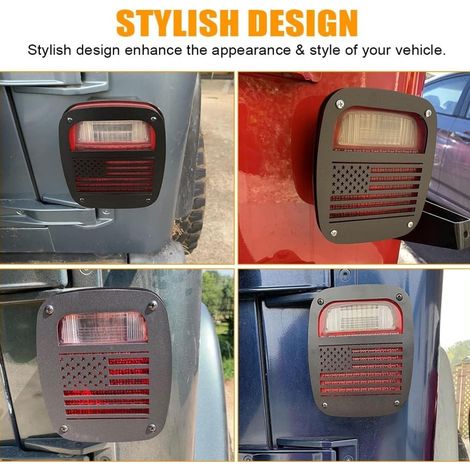 Suitable for 97-06 Wrangler TJ flatbed taillight cover, taillight protection frame, TJ taillight cover, national flag style (1/4)