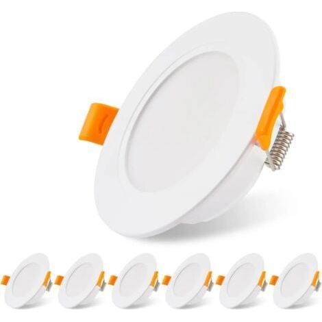 Lot de 6 spots encastrables LED ultra plats 230 V 5 W, plafonnier encastré, spot LED 3000 K, spot de plafond, pour salle de bain, salon, cuisine, chambre à coucher, diamètre d'ouverture 75 mm [Classe (1/5)