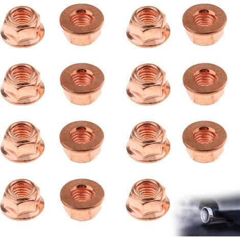 Lot de 15 écrous d'échappement M8 hexagonaux, M8 x 1,25 CU SW13, écrous hexagonaux en cuivre autobloquants, écrous de collecteur en cuivre, boulons de tête d'échappement pour BMW E30 (1/5)
