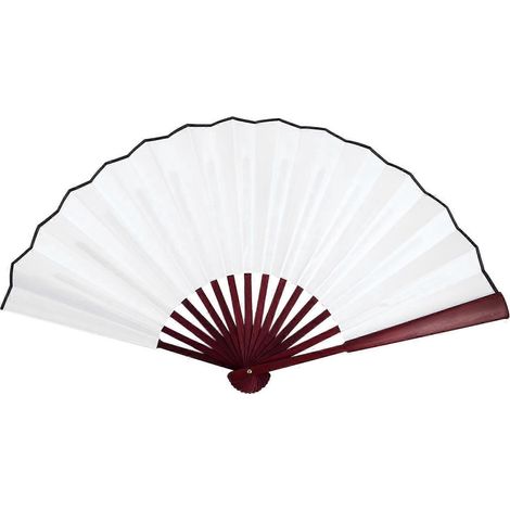 Éventail pliant en tissu avec manche en bois pour hommes et femmes, longueur 33 cm, blanc (1/5)