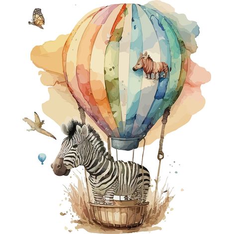 Papier peint panoramique Enfants - Zèbre Montgolfière - 130 cm x 84 cm (1/2)