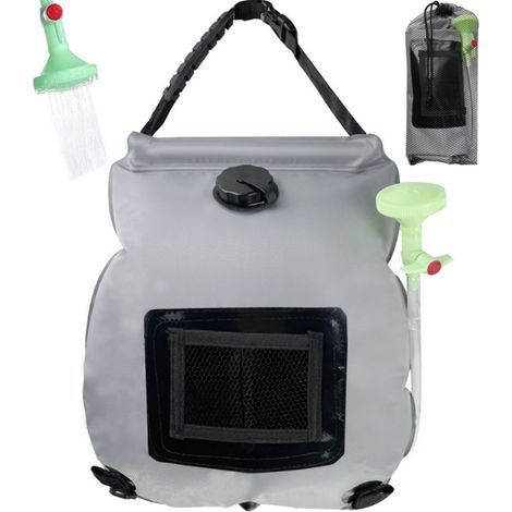 Sac de douche solaire extérieur 20L sac de douche de camp portable pour la randonnée en voyage - gris (1/3)
