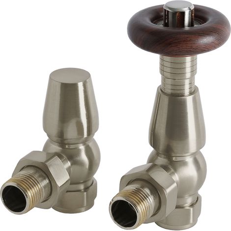 Milano Windsor Angled Heated Towel Rail Radiator Thermostatic Valves Pair - Satin Nickel