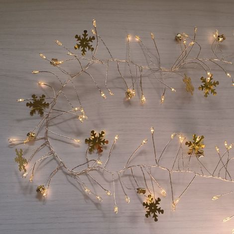 Ghirlanda a LED con fiocchi di neve e stelle dorate - 200 luci bianco caldo, 1,5 m
