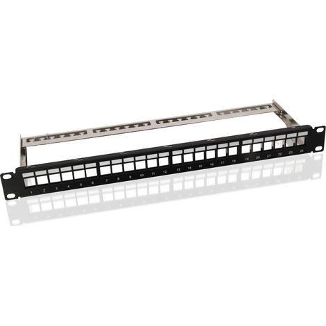 19 Zoll (48,3 cm) Keystone-Patchpanel (STP), unbestückt (1 HE), mit Erdungskabel, für 24x Keystone-Module. (1/2)