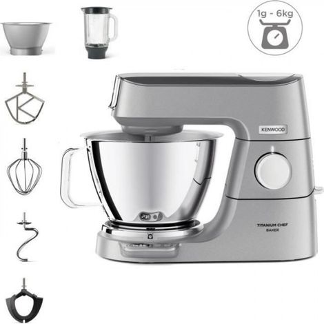 Robot KENWOOD KVC85.124.SI - pâtissier Titanium Chef Baker - 2 bols en inox 3,5L et 5L - Balance intégrée 6kg - Blender 1,8L