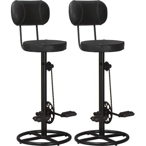 Lot de 2 Chaises de bar Tabourets de bar - Tabouret Haut Noir Cuir de chèvre véritable BV946500 - BonneVie (1/5)