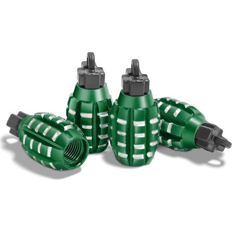 4 Pièces Bouchons Valve en Aluminium, Bouchons Valve en Forme De Grenade, Bouchons de Tige de Valve de Pneu, Anti-Poussière, pour Voitures, SUV, Vélos, Camions, Motos (Vert) (1/5)