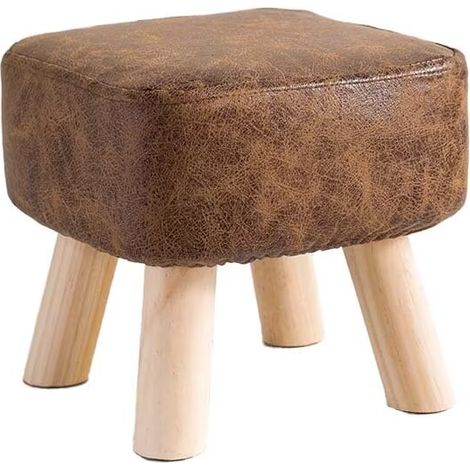 Tabouret Pouf Moderne en Bois Massif - Petit, Rond, Bas - Repose-Pieds pour Salon et Chambre - 28×28×25CM Marron foncé (1/2)
