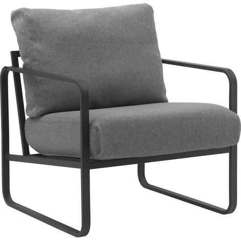 Fauteuil lounge design retro chic en tissu gris foncé et cadre en métal noir mat 100002818