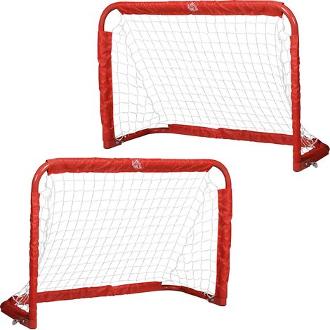 2er-Set klappbare Mini-Fußballtore 90x36x60 cm aus rotem Metall – MEUBLIV (1/5)
