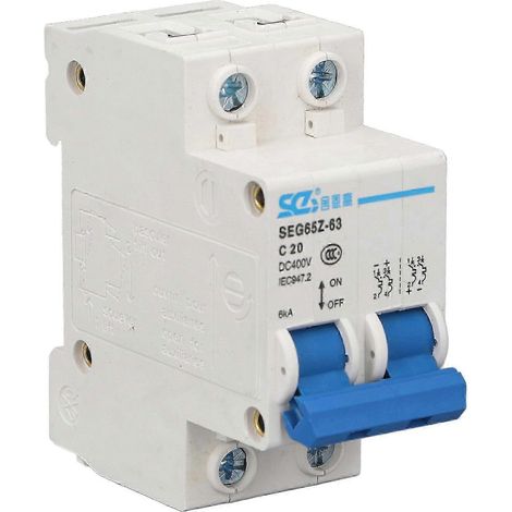Miniatur-Gleichstrom-2-poliger 6kA 400V-Luftschalter für Photovoltaik-Solarpanel-Netzsysteme C20 20A (1/4)