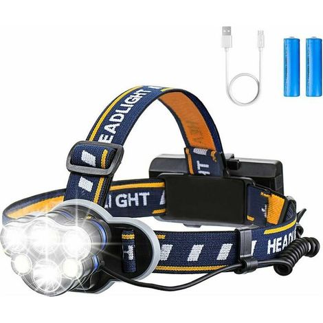 Lampe Frontale Super Lumineuse, Lampe Torche LED Rechargeable Lampe Frontale LED avec 6 LEDs 12000LM 8 Modes d’Eclairage avec Câble USB et 2 Batteries (1/5)