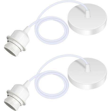 CCYKXA Set of 2 E27 Pendant Lights with Screw Ring, 100CM Adjustable Cable, E27 Pendant Lamp Holder, Compatible with Lampshades, for Ceiling Lighting in Living Room, Bedroom (White)