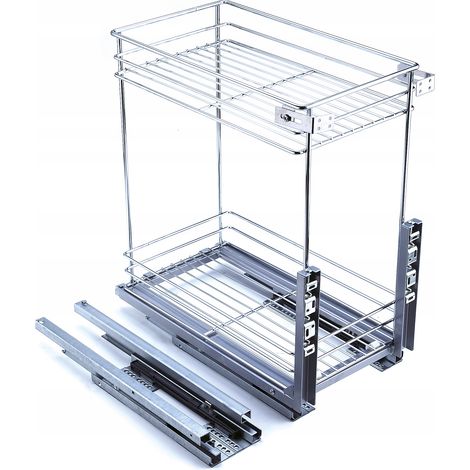 CESTA DE CARGA CROMADA DE 15 PULGADAS CON CIERRE SILENCIOSO, AJUSTE 3D DE 150 MM Y 2 ESTANTES, MONTAJE INFERIOR.