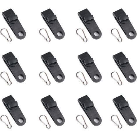 Clips de bâche de tente, 12 clips de bâche multifonctions (noir), clips de fixation pour tendeur de bâche avec œillets (1/5)