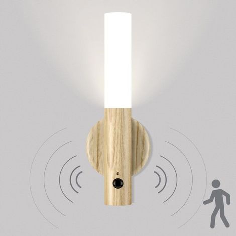 Cordless Wooden Wall Lamp, Rechargeable LED Night Light with Motion Sensor, Battery Operated Wall Bedside Lamp, Magnetic Night Light for Stairs, Bedroom, Hallway (Light Wood) (1/5)